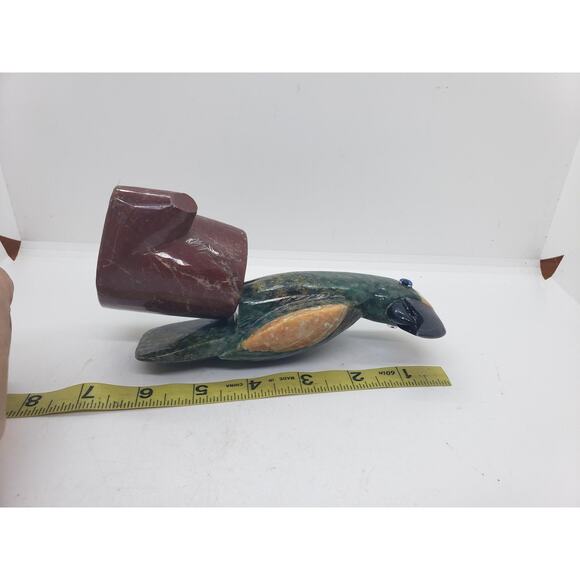 Vintage Hand Carved Gemstone Parrot Sculpture Bird Agate & Jasper Gems 2 pcs - Picture 9 of 12